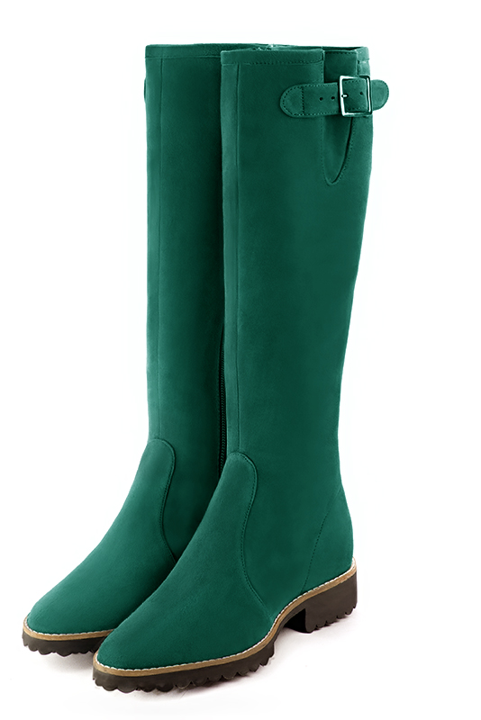 French elegance and refinement for these emerald green knee-high boots with buckles, 
                available in many subtle leather and colour combinations. Record your foot and leg measurements.
We will adjust this beautiful boot with inner zip to your leg measurements in height and width.
The outer buckle allows for width adjustment.
You can customise the boot with your own materials, colours and heels on the "My Favourites" page.
 
                Made to measure. Especially suited to thin or thick calves.
                Matching clutches for parties, ceremonies and weddings.   
                You can customize these knee-high boots to perfectly match your tastes or needs, and have a unique model.  
                Choice of leathers, colours, knots and heels. 
                Wide range of materials and shades carefully chosen.  
                Rich collection of flat, low, mid and high heels.  
                Small and large shoe sizes - Florence KOOIJMAN
